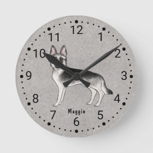 Silver Sable German Shepherd Dog Numbered Clock Runde Wanduhr