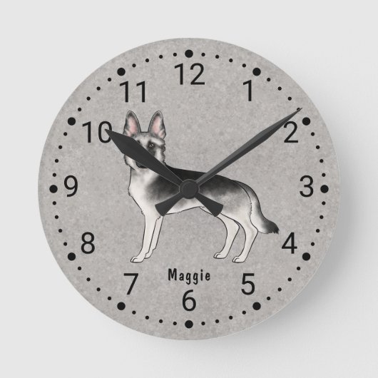 Silver Sable German Shepherd Dog Numbered Clock Runde Wanduhr (Vorderseite)