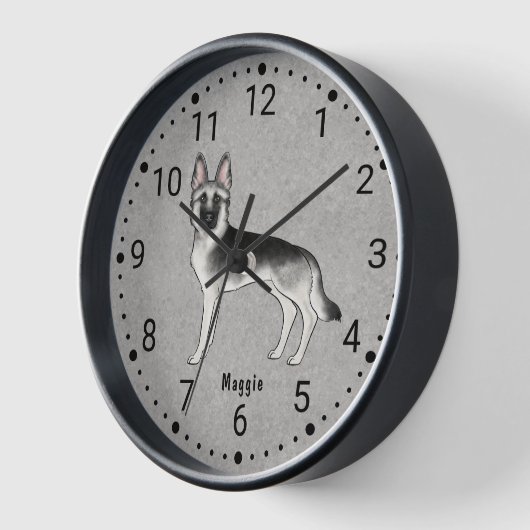 Silver Sable German Shepherd Dog Numbered Clock Uhr (Winkel)