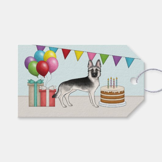 Silver Sable German Shepherd farbenfroh Geburtstag Geschenkanhänger (Vorderseite (Horizontal))