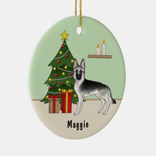 Silver Sable German Shepherd Green Christmas Tree Keramik Ornament (Rechts)