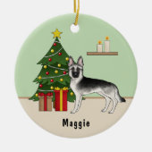 Silver Sable German Shepherd Green Christmas Tree Keramik Ornament (Vorne)