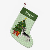 Silver Sable German Shepherd Green Christmas Tree Kleiner Weihnachtsstrumpf (Vorderansicht (hängend))