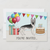 Silver Sable German Shepherd Hund farbenfroh Gebur Einladung (Vorderseite)
