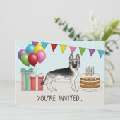 Silver Sable German Shepherd Hund farbenfroh Gebur Einladung (Stehend Vorderseite)