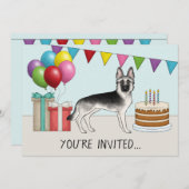Silver Sable German Shepherd Hund farbenfroh Gebur Einladung (Vorne/Hinten)