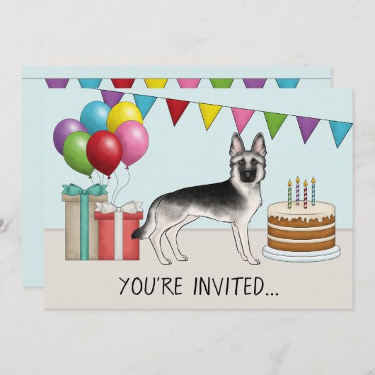 Silver Sable German Shepherd Hund farbenfroh Gebur Einladung (Vorne/Hinten)