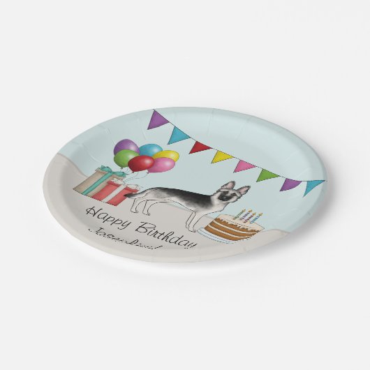 Silver Sable German Shepherd Hund farbenfroh Gebur Pappteller (Schrägansicht)