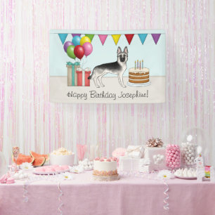Silver Sable German Shepherd Hund Happy Birthday Banner