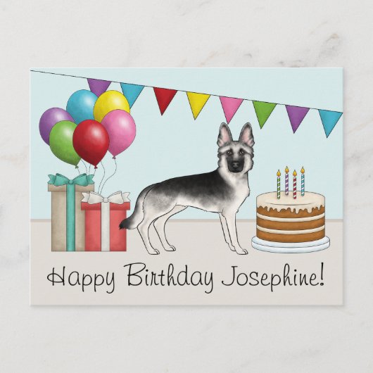 Silver Sable German Shepherd Hund Happy Birthday Postkarte (Vorderseite)