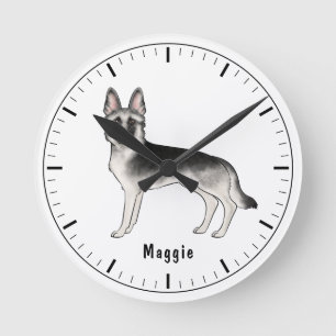 Silver Sable German Shepherd Hund mit benutzerdefi Runde Wanduhr
