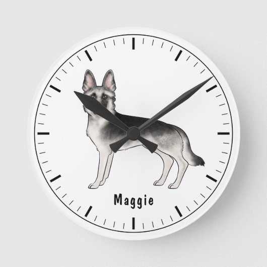Silver Sable German Shepherd Hund mit benutzerdefi Runde Wanduhr (Vorderseite)