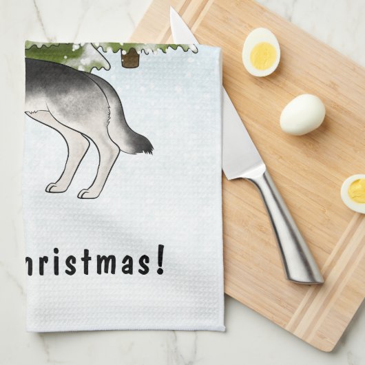 Silver Sable German Shepherd im Winter mit Text Geschirrtuch (Viertel Falte)