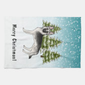 Silver Sable German Shepherd im Winter mit Text Geschirrtuch (Horizontal)
