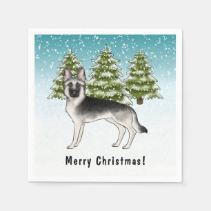 Silver Sable German Shepherd im Winter mit Text Serviette