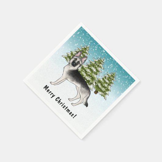 Silver Sable German Shepherd im Winter mit Text Serviette (Ecke)