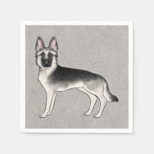 Silver Sable German Shepherd Niedlich Cartoon GSD Serviette (Vorderseite)