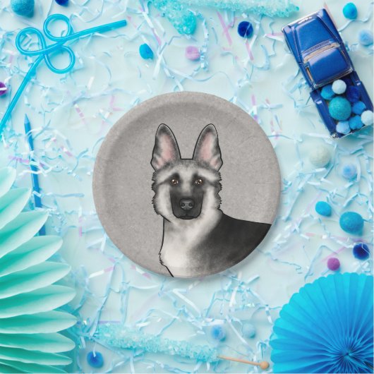 Silver Sable German Shepherd Niedlich Dog Head Pappteller (Party)