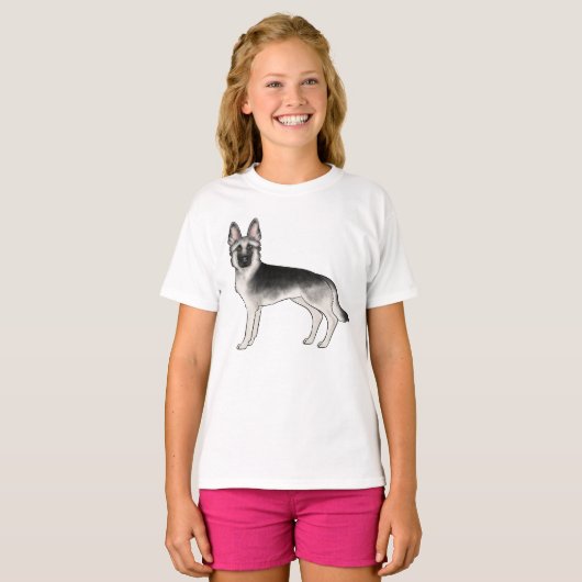 Silver Sable German Shepherd Niedlich Dog Illustra T-Shirt (Vorne ganz)