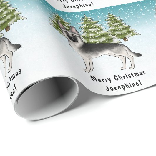Silver Sable German Shepherd Snowy Winter Forest Geschenkpapier (Rolleneckpunkt)