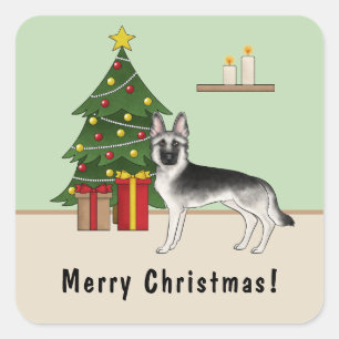 Silver Sable German Shepherd Weihnachten Quadratischer Aufkleber