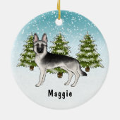 Silver Sable German Shepherder Dog im Winterwald Keramik Ornament (Hinten)