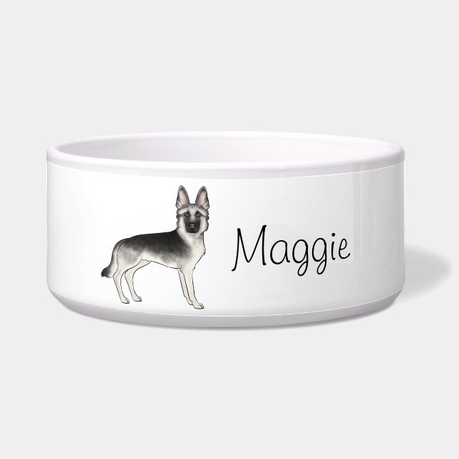 Silver Sable German Shepherder Hund mit Individuel Napf (Vorderseite)