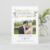 Silver Sage and Navy Eucalyptus Geometric Wedding Save The Date (Stehend Vorderseite)