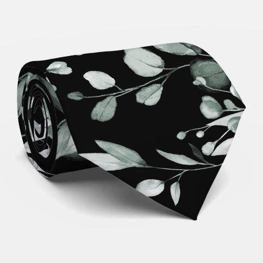 Silver Sage & Black Eukalyptus Greenerity Wedding Krawatte (Gerollt)