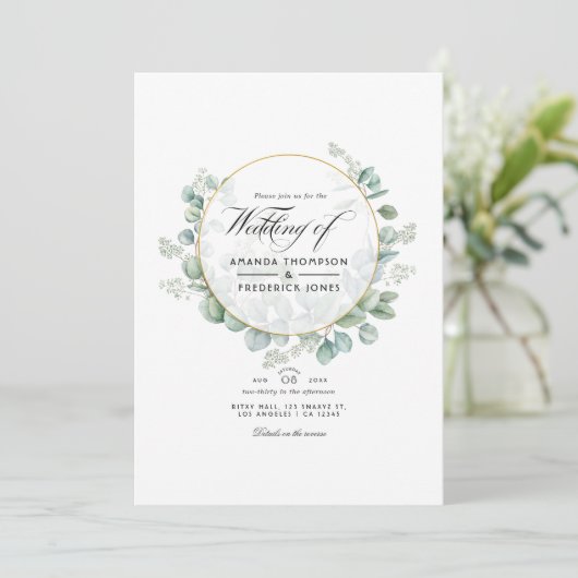 Silver Sage Eukalyptus Geometric QR Code Wedding Einladung (Stehend Vorderseite)