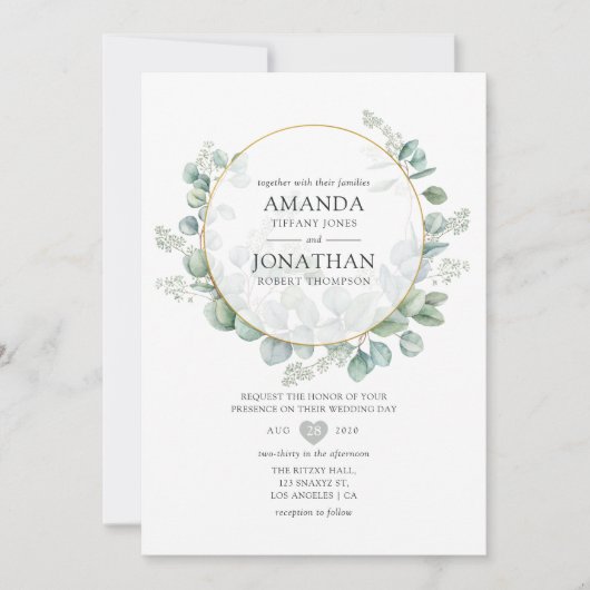 Silver Sage Eukalyptus Geometric Wedding Einladung (Vorderseite)