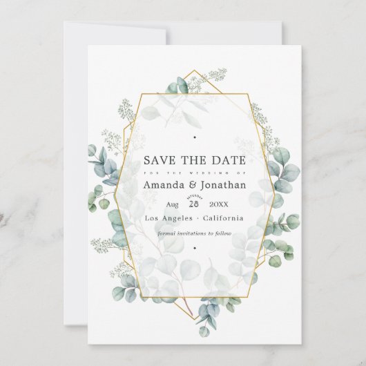 Silver Sage Eukalyptus Geometric Wedding Foto Save The Date (Vorderseite)