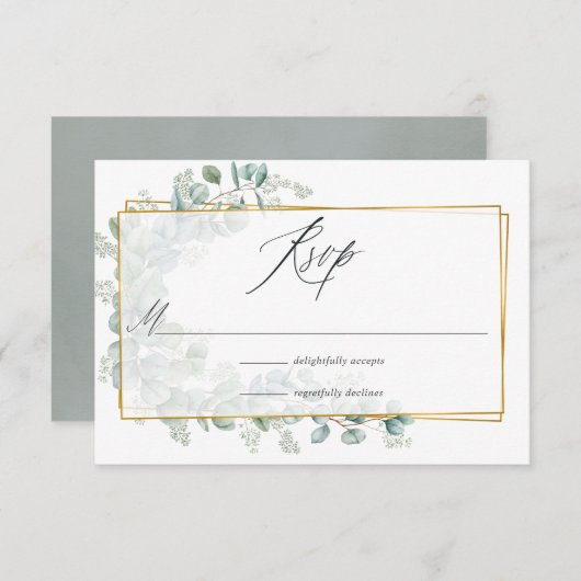 Silver Sage Eukalyptus Geometric Wedding RSVP Karte (Vorne/Hinten)