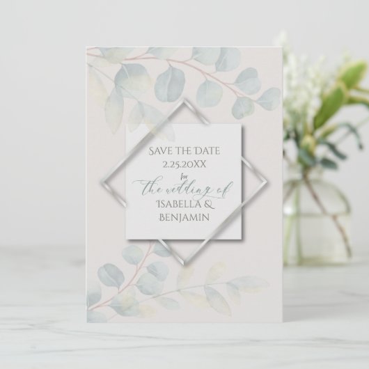 Silver Sage Eukalyptus Save the Date Einladung (Stehend Vorderseite)