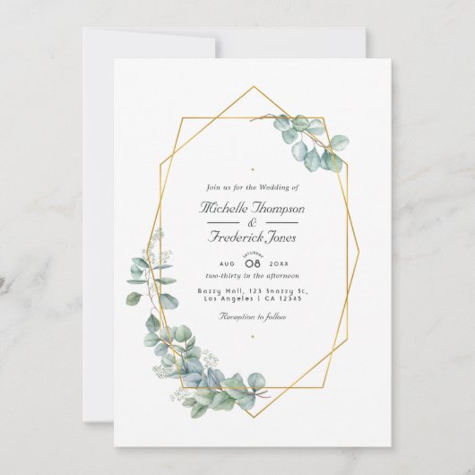 Silver Sage Geometric Eucalyptus QR Code Wedding Einladung (Vorderseite)