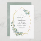 Silver Sage Geometric Eucalyptus QR Code Wedding Einladung (Vorne/Hinten)