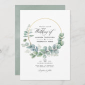 Silver Sage Geometric Eucalyptus Wedding Foto Einladung (Vorne/Hinten)