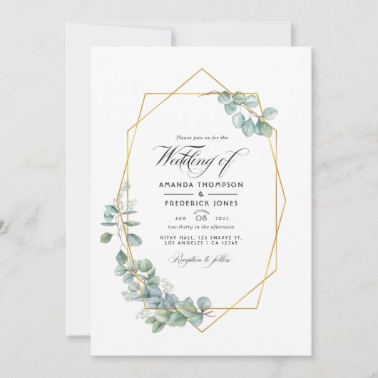 Silver Sage Geometric Eucalyptus Wedding Foto Einladung (Vorderseite)