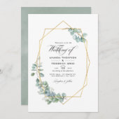 Silver Sage Geometric Eucalyptus Wedding Foto Einladung (Vorne/Hinten)