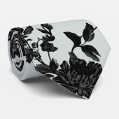 Silver Sage Green & Black Floral Wedding Krawatte (Gerollt)