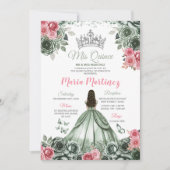 Silver Sage Green und Rosa Prinzessin Mis Quince Einladung (Vorderseite)