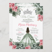 Silver Sage Green und Rosa Prinzessin Mis Quince Einladung (Vorne/Hinten)