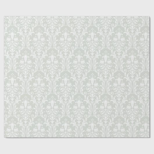 Silver Sage Green White Damask Elegante Hochzeit Geschenkpapier (Flach)