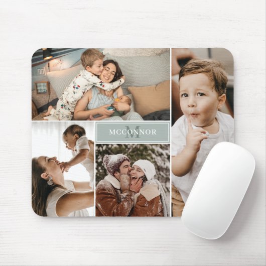Silver Sage Modern 4 Foto Collage & Name Mousepad (Mit Mouse)