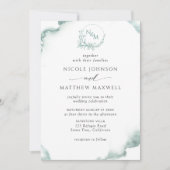 Silver Sage Watercolor, elegante Monogram Wedding Einladung (Vorderseite)