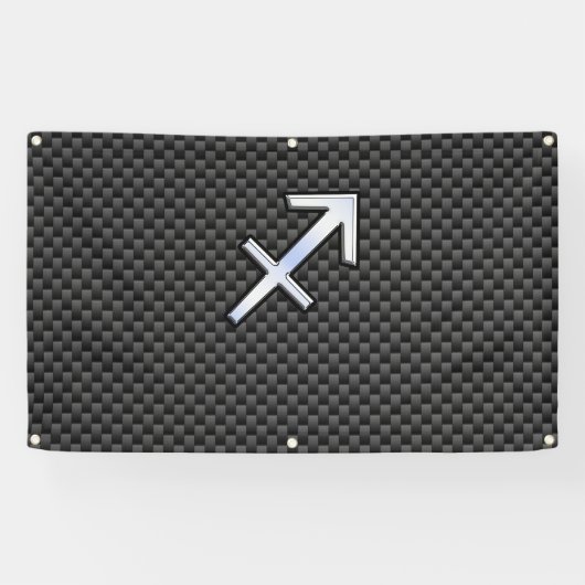 Silver Sagittarius Zodiac Sign Carbon Fibre Print Banner (Horizontal)