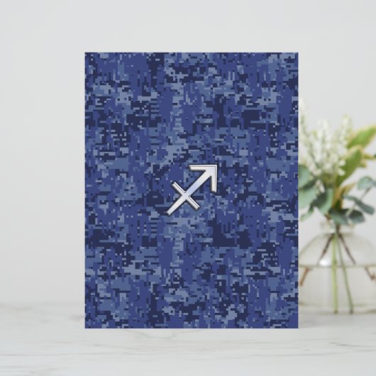 Silver Sagittarius Zodiac Sign Navy Digitale Camou (Stehend Vorderseite)
