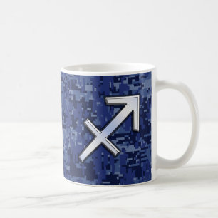 Silver Sagittarius Zodiac Sign Navy Digitale Camou Kaffeetasse