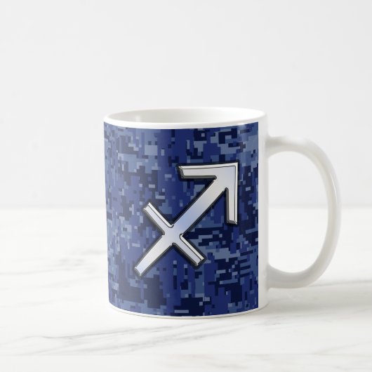 Silver Sagittarius Zodiac Sign Navy Digitale Camou Kaffeetasse (Rechts)