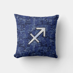 Silver Sagittarius Zodiac Sign Navy Digitale Camou Kissen